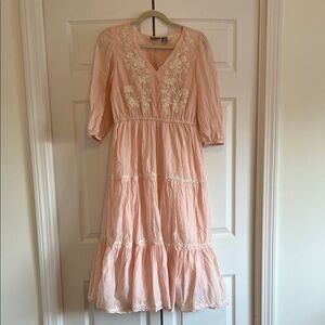 Lucky Brand Light Pink Embroidered Midi Dress